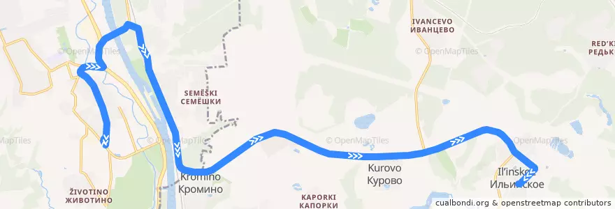 Mapa del recorrido Автобус №42: Яхрома (ул. Ленина) - станция Яхрома - Ильинское de la línea  en Дмитровский городской округ.