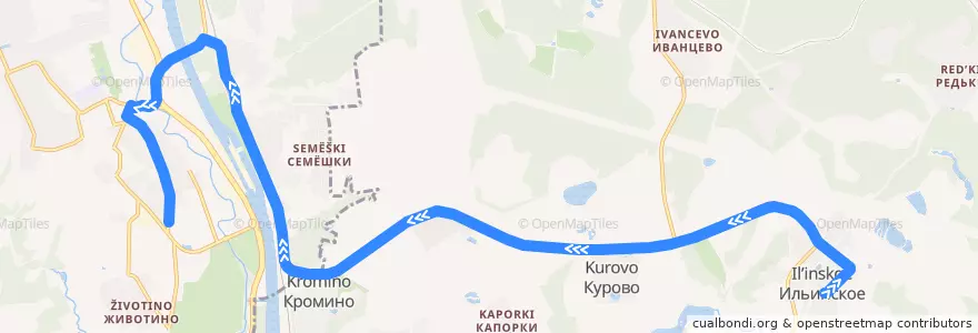 Mapa del recorrido Автобус №42: Ильинское - Яхрома (ул. Ленина) de la línea  en Дмитровский городской округ.