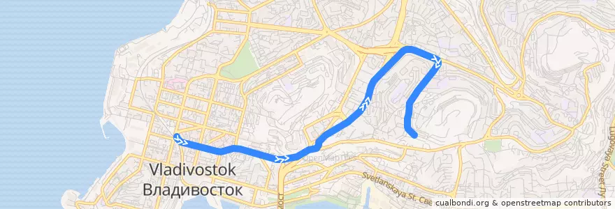 Mapa del recorrido Автобус 38: Семеновская - Толстого de la línea  en Владивостокский городской округ.