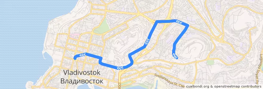 Mapa del recorrido Автобус 38: Толстого - Семёновская de la línea  en Stadtkreis Wladiwostok.