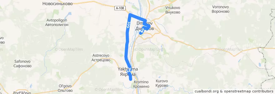 Mapa del recorrido Автобус №39: Дмитров - Починки - Яхрома de la línea  en Дмитровский городской округ.