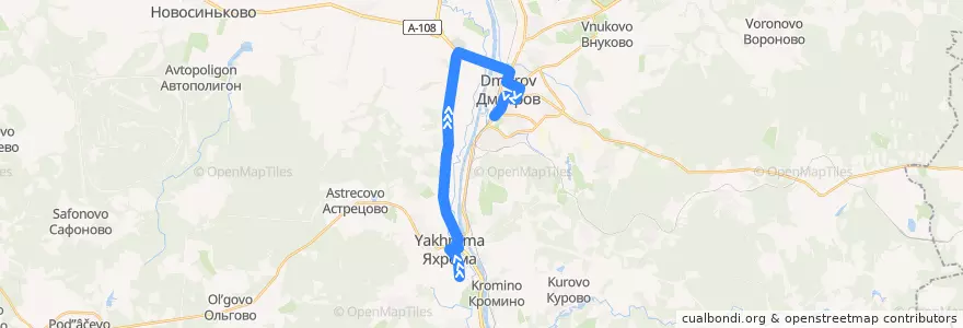 Mapa del recorrido Автобус №39: Яхрома - Починки - Дмитров de la línea  en Дмитровский городской округ.