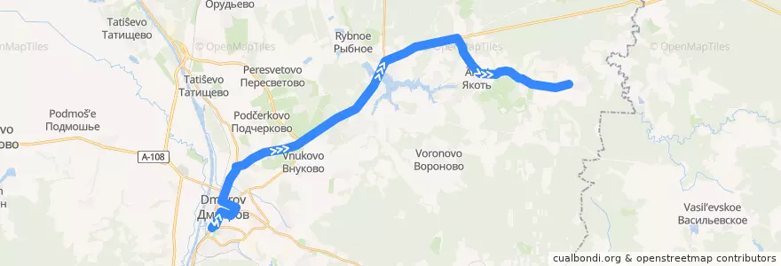 Mapa del recorrido Автобус №51: Думино - Дмитров de la línea  en Дмитровский городской округ.