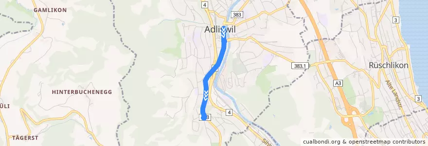 Mapa del recorrido Bus 153: Adliswil, Bahnhof => Adliswil, Büchel de la línea  en Adliswil.