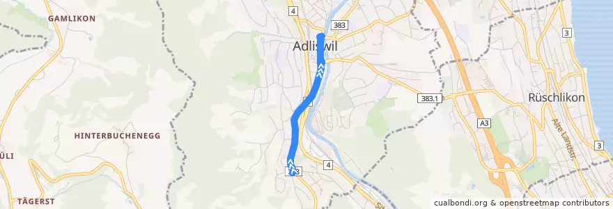 Mapa del recorrido Bus 153: Adliswil, Büchel => Adliswil, Bahnhof de la línea  en Adliswil.