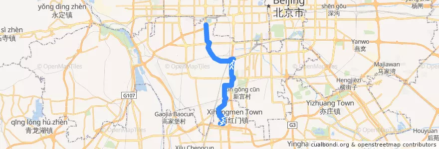 Mapa del recorrido Bus 483: 西红门西站 => 公主坟 de la línea  en Район Фэнтай.