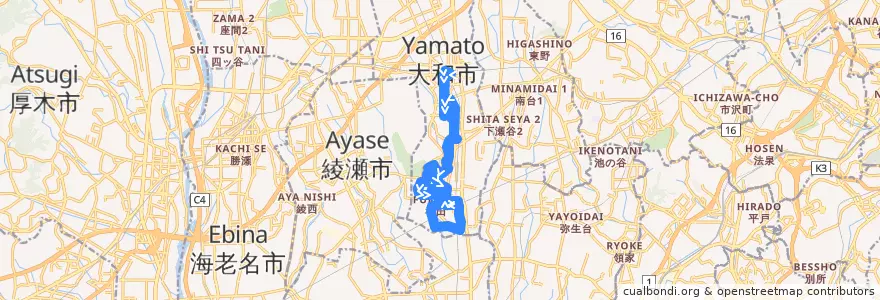 Mapa del recorrido のろっと 南部ルート de la línea  en 大和市.