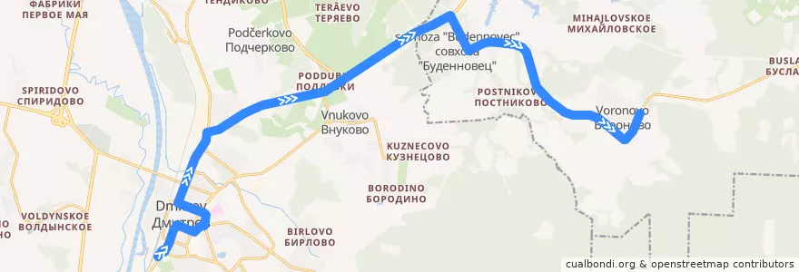 Mapa del recorrido Автобус №53: Дмитров - Вороново de la línea  en Дмитровский городской округ.