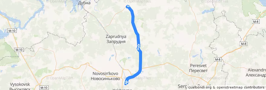 Mapa del recorrido Автобус №56: Дмитров - Талдом de la línea  en Oblast Moskou.