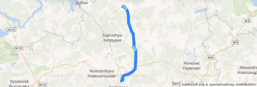 Mapa del recorrido Автобус №56: Талдом - Дмитров de la línea  en Oblast Moskau.