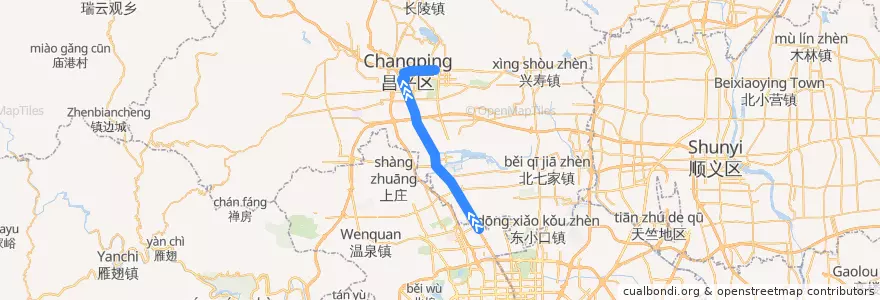 Mapa del recorrido Bus 881: 德胜门西 => 昌平何营站 de la línea  en 昌平区.