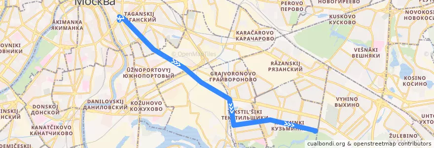 Mapa del recorrido Троллейбус №27: Метро "Таганская" - Ветеринарная академия de la línea  en South-Eastern Administrative Okrug.