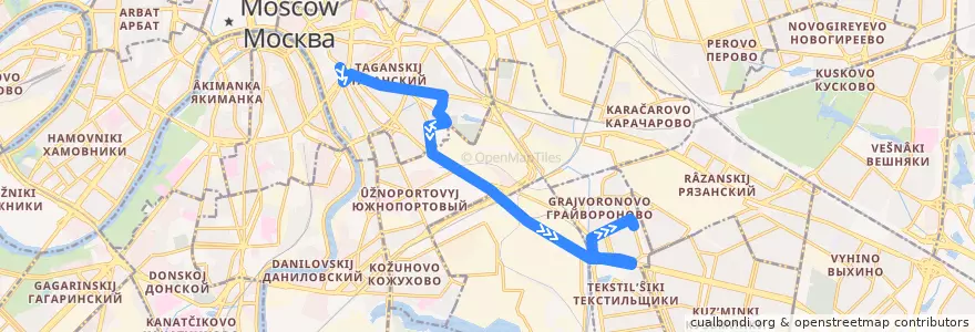 Mapa del recorrido Автобус 74: Метро "Таганская" => Саратовская улица de la línea  en Москва.