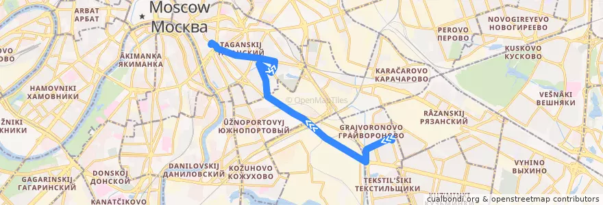 Mapa del recorrido Автобус 74: Саратовская улица => Метро "Таганская" de la línea  en Москва.