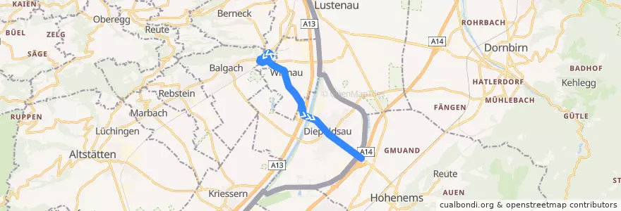 Mapa del recorrido Bus 303: Heerbrugg, Bahnhof => Hohenems, Schlossplatz de la línea  en Wahlkreis Rheintal.