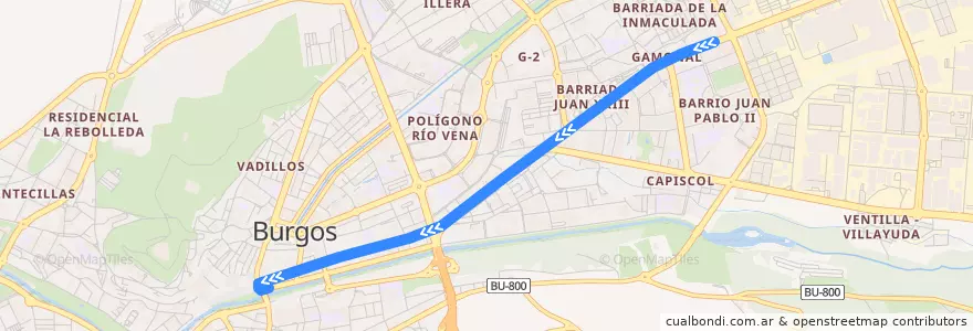 Mapa del recorrido L01: Gamonal - Avenida Arlanzón de la línea  en Burgos.