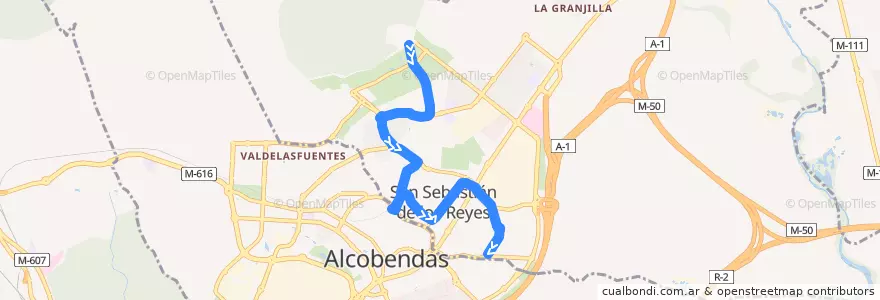 Mapa del recorrido L4 Polideportivo - Moscatelares de la línea  en San Sebastián de los Reyes.