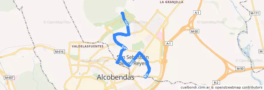 Mapa del recorrido L4 Moscatelares - Polideportivo de la línea  en San Sebastián de los Reyes.