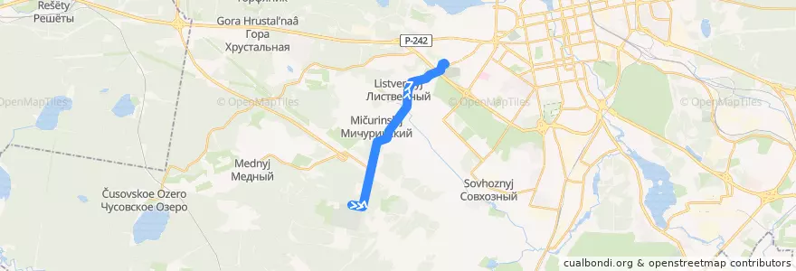 Mapa del recorrido Автобус 63. Кладбище Лесное - Контрольная de la línea  en городской округ Екатеринбург.