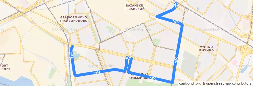 Mapa del recorrido Автобус №Вк: Улица Паперника - Метро "Текстильщики" de la línea  en Юго-Восточный административный округ.