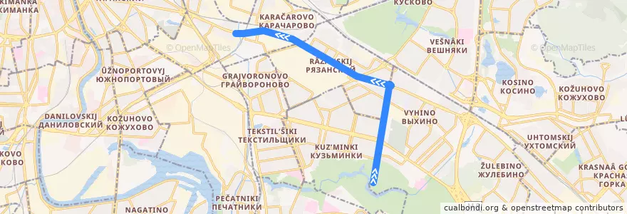 Mapa del recorrido Автобус №29к: Кузьминский парк - Хохловка de la línea  en Юго-Восточный административный округ.