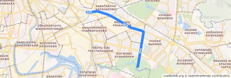 Mapa del recorrido Автобус №29к: Хохловка - Кузьминский парк de la línea  en Юго-Восточный административный округ.
