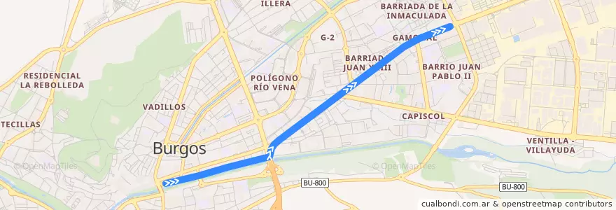 Mapa del recorrido L01: Avda Arlanzón -Gamonal de la línea  en Burgos.