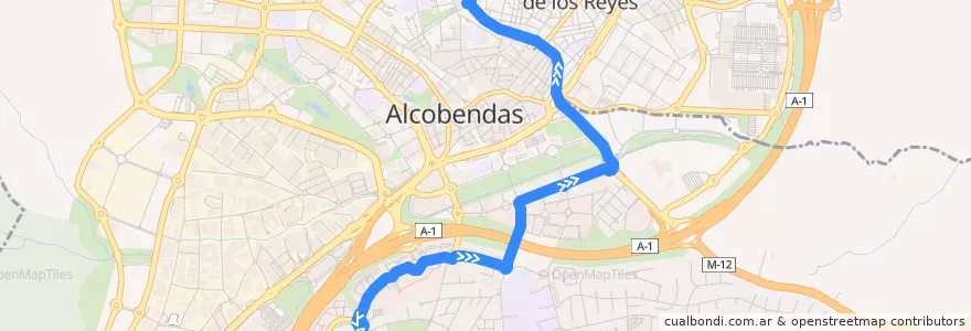 Mapa del recorrido L9 Alcobendas Arroyo de la Vega - Estación FF.CC. de la línea  en Alcobendas.