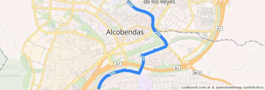 Mapa del recorrido L9 Estación FF.CC. - Alcobendas Arroyo de la Vega de la línea  en ألكوبينداس.