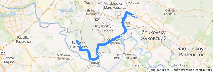 Mapa del recorrido Автобус №85: Станция Быково - Островцы - Лыткарино de la línea  en Óblast de Moscú.