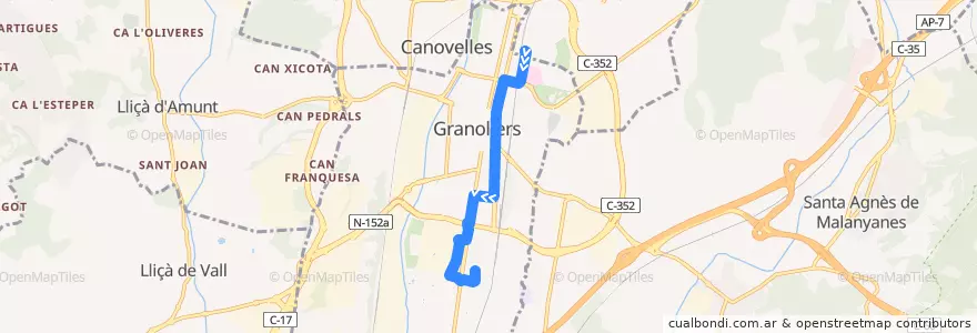 Mapa del recorrido L21 Can Mònic - Can Bassa de la línea  en Granollers.