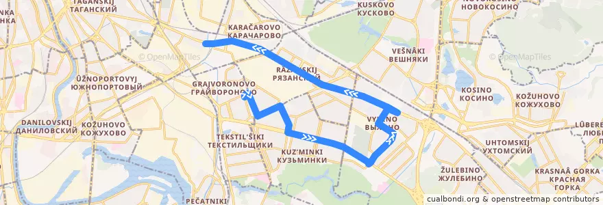 Mapa del recorrido Автобус №143: Саратовская улица - Хохловка de la línea  en Юго-Восточный административный округ.