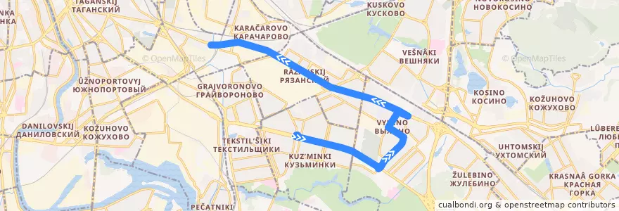 Mapa del recorrido Автобус №143к: Метро "Кузьминки" - Хохловка de la línea  en Юго-Восточный административный округ.
