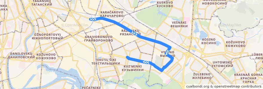 Mapa del recorrido Автобус №143к: Хохловка - Метро "Кузьминки" de la línea  en Юго-Восточный административный округ.