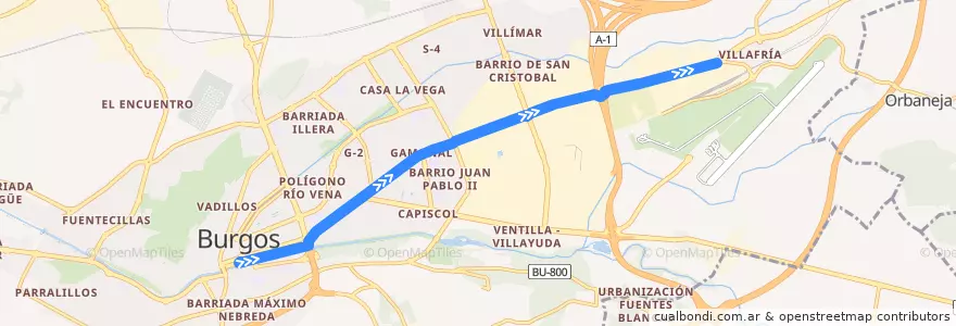 Mapa del recorrido L08: Gran Teatro - Villafría de la línea  en Burgos.