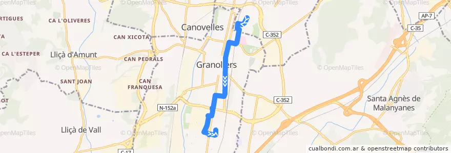 Mapa del recorrido L22 Bellavista - Can Bassa de la línea  en Granollers.