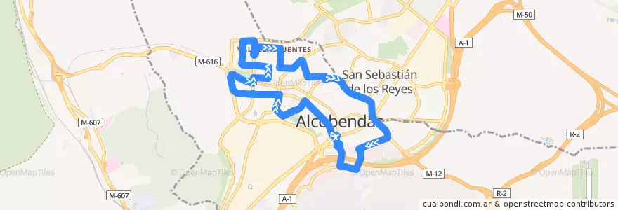 Mapa del recorrido C11 Circular Valdelasfuentes - Pso de la Chopera - Valdelasfuentes de la línea  en ألكوبينداس.