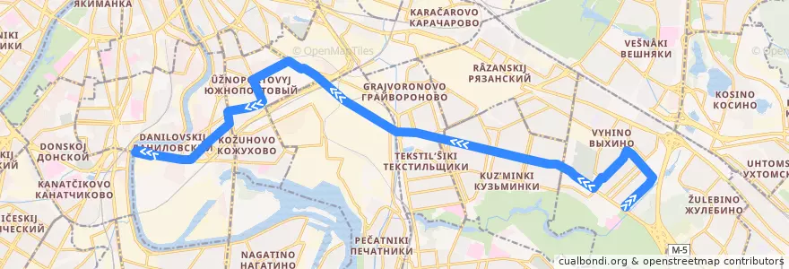 Mapa del recorrido Автобус №99: 138-й квартал Выхина - Автозаводский мост de la línea  en Москва.