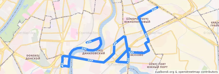 Mapa del recorrido Автобус 186: 3-й Павелецкий проезд => Метро "Волгоградский проспект" de la línea  en Москва.