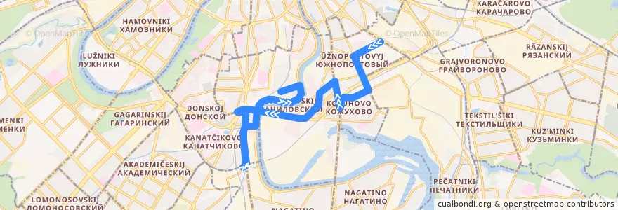 Mapa del recorrido Автобус 186: Метро "Волгоградский проспект" => 3-й Павелецкий проезд de la línea  en Moscou.