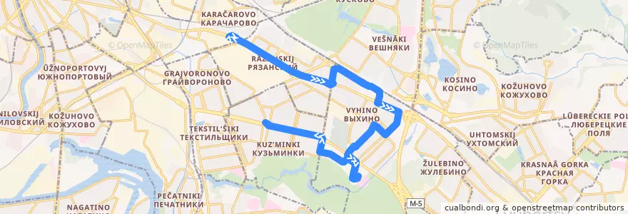 Mapa del recorrido Автобус 169: Карачаровский путепровод => Метро "Кузьминки" de la línea  en Юго-Восточный административный округ.