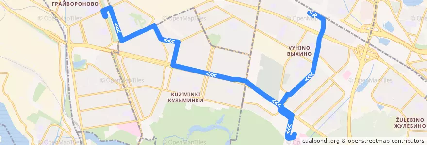 Mapa del recorrido Автобус 569: Метро "Выхино" => Саратовская улица de la línea  en Südöstlicher Verwaltungsbezirk.