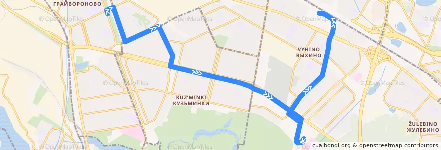 Mapa del recorrido Автобус 569: Саратовская улица => Метро "Выхино" de la línea  en Юго-Восточный административный округ.
