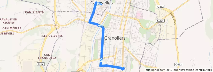 Mapa del recorrido L3 Plaça Europa - Estació de França de la línea  en Granollers.