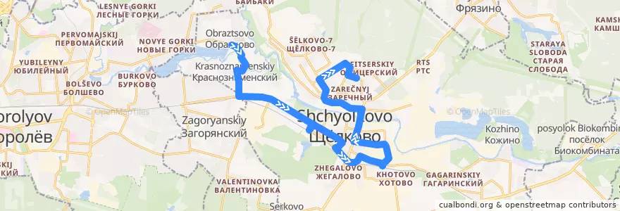 Mapa del recorrido Автобус 2: Образцово => Полевая улица (через станцию Щёлково) de la línea  en городской округ Щёлково.