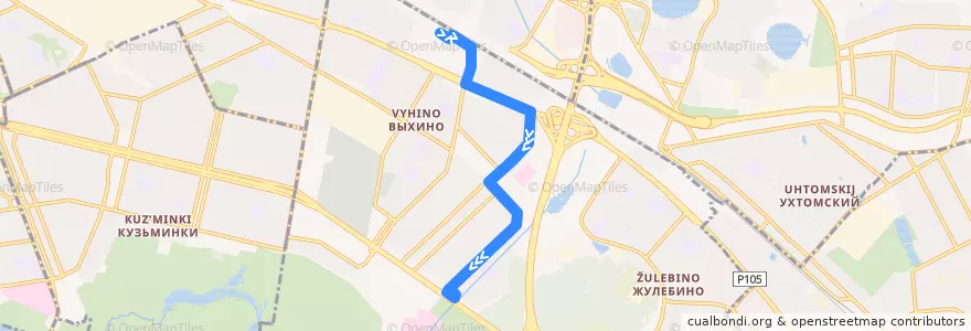 Mapa del recorrido Автобус 731: Метро "Выхино" => 138-й квартал Выхина de la línea  en Südöstlicher Verwaltungsbezirk.