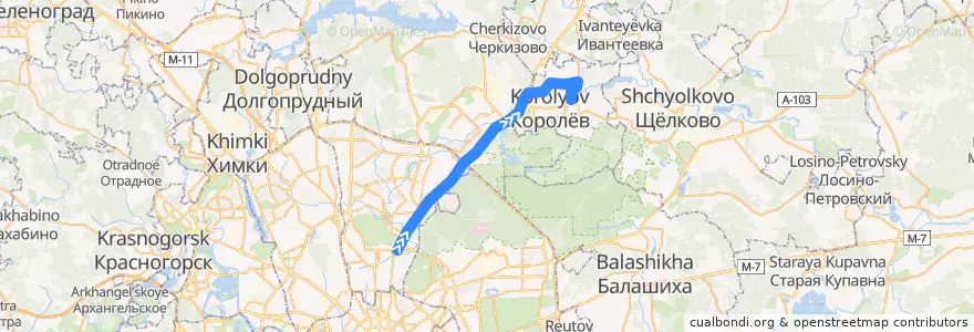 Mapa del recorrido Автобус 499: Москва => Королёв de la línea  en Distrito federal Central.