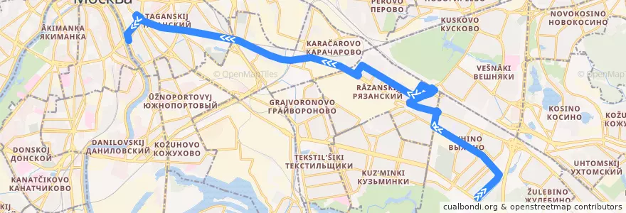 Mapa del recorrido Автобус 51: 138-й квартал Выхина - Народная улица de la línea  en Юго-Восточный административный округ.