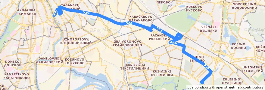 Mapa del recorrido Автобус 51: Народная улица - 138-й квартал Выхина de la línea  en Юго-Восточный административный округ.