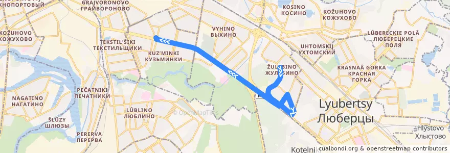 Mapa del recorrido Автобус №89: 2-й микрорайон Жулебина - Метро "Кузьминки" de la línea  en Юго-Восточный административный округ.